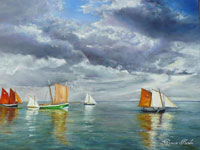Au large de Cancale, 2012, Huile sur toile coton format (60X30)