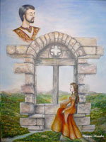 La Dame à la fenêtre, 2007,  Acrylique  format (35X27) d’après Les amants enchantés de Michel Corrette