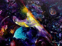La galaxie du bonheur, 2011, acrylique (40x60) L'ouverture de la flute enchantée W A Mozart